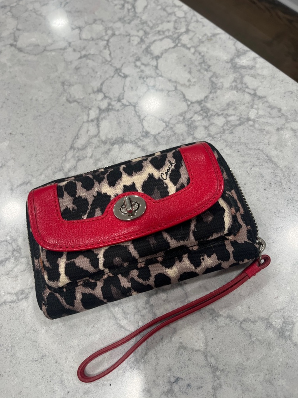 COACH Cheetah print wallet with red trim- Brand New